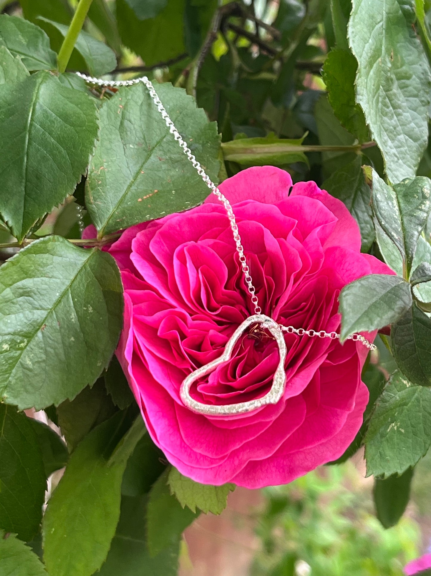 Charcoal cast heart silver pendant necklace