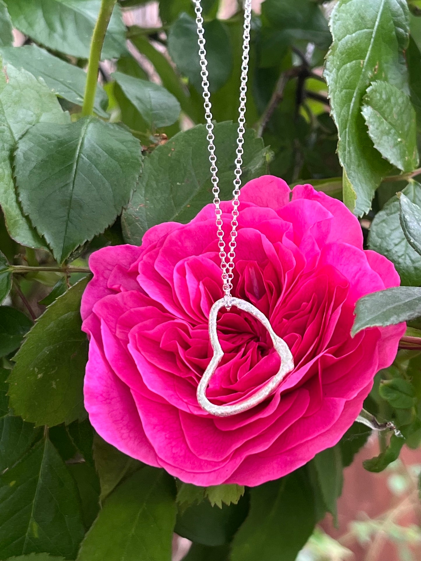 Charcoal cast heart silver pendant necklace