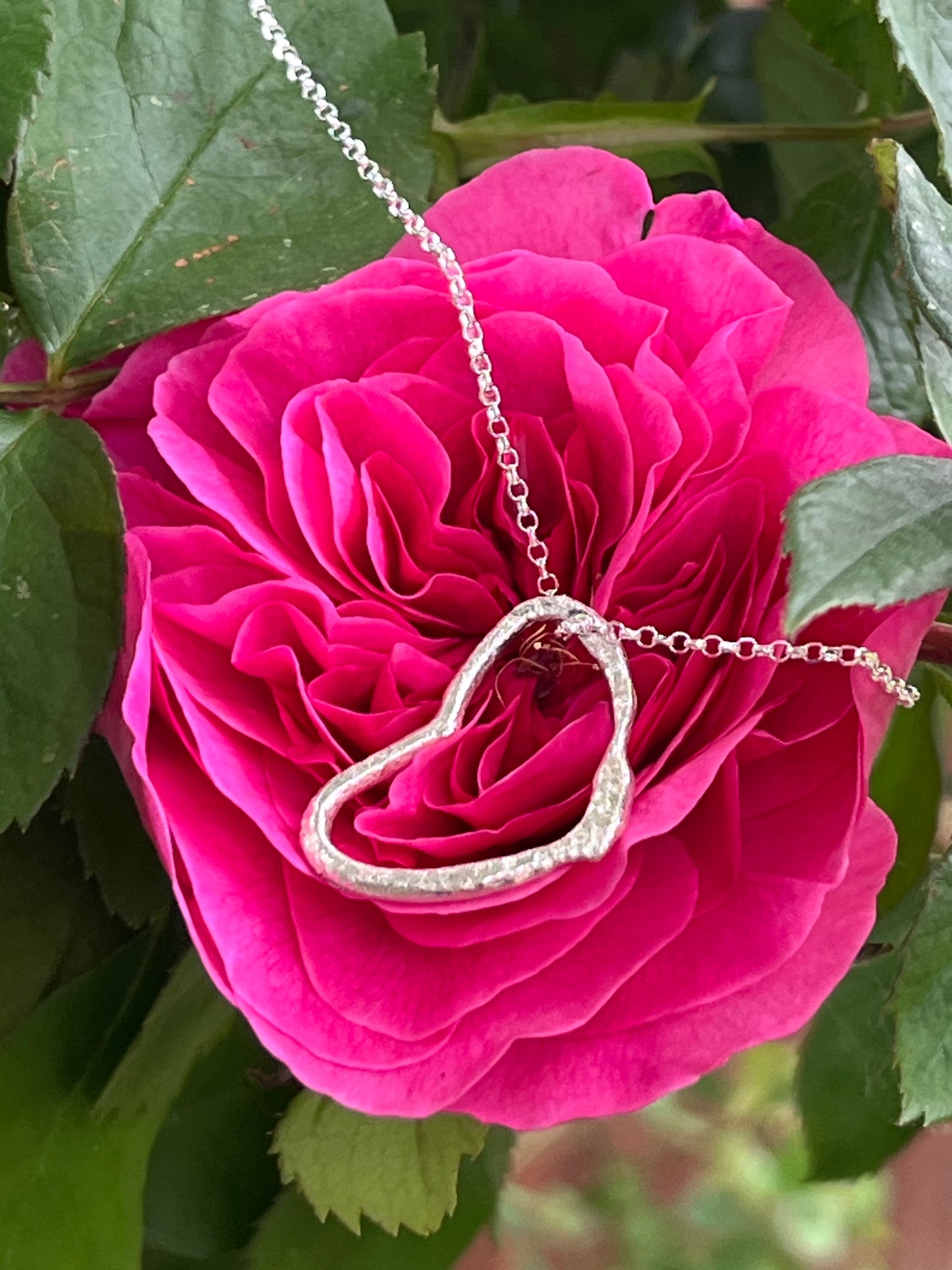 Charcoal cast heart silver pendant necklace