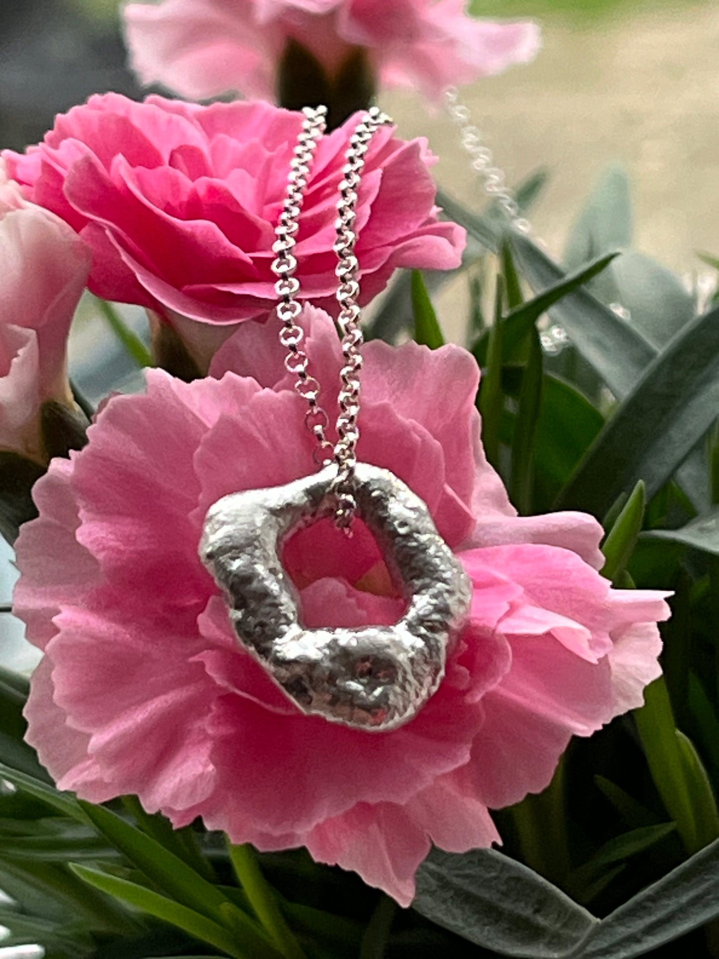 Charcoal cast silver pendant necklace