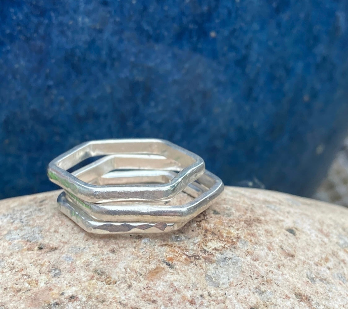 Silver Hexagonal Stacking Ring