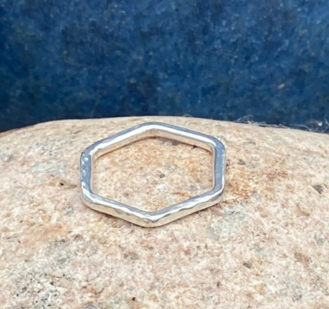Silver Hexagonal Stacking Ring