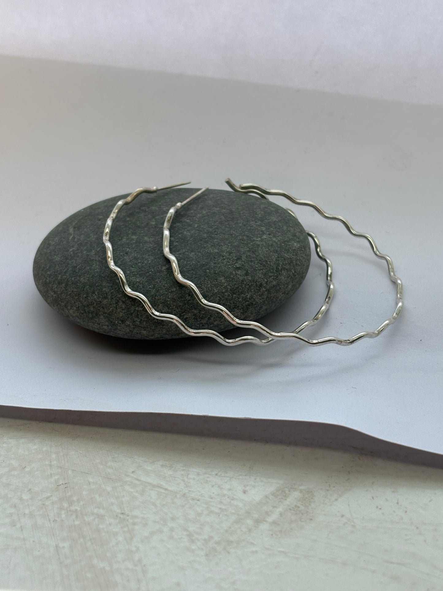 Wavy sterling silver 5.5cm hoops