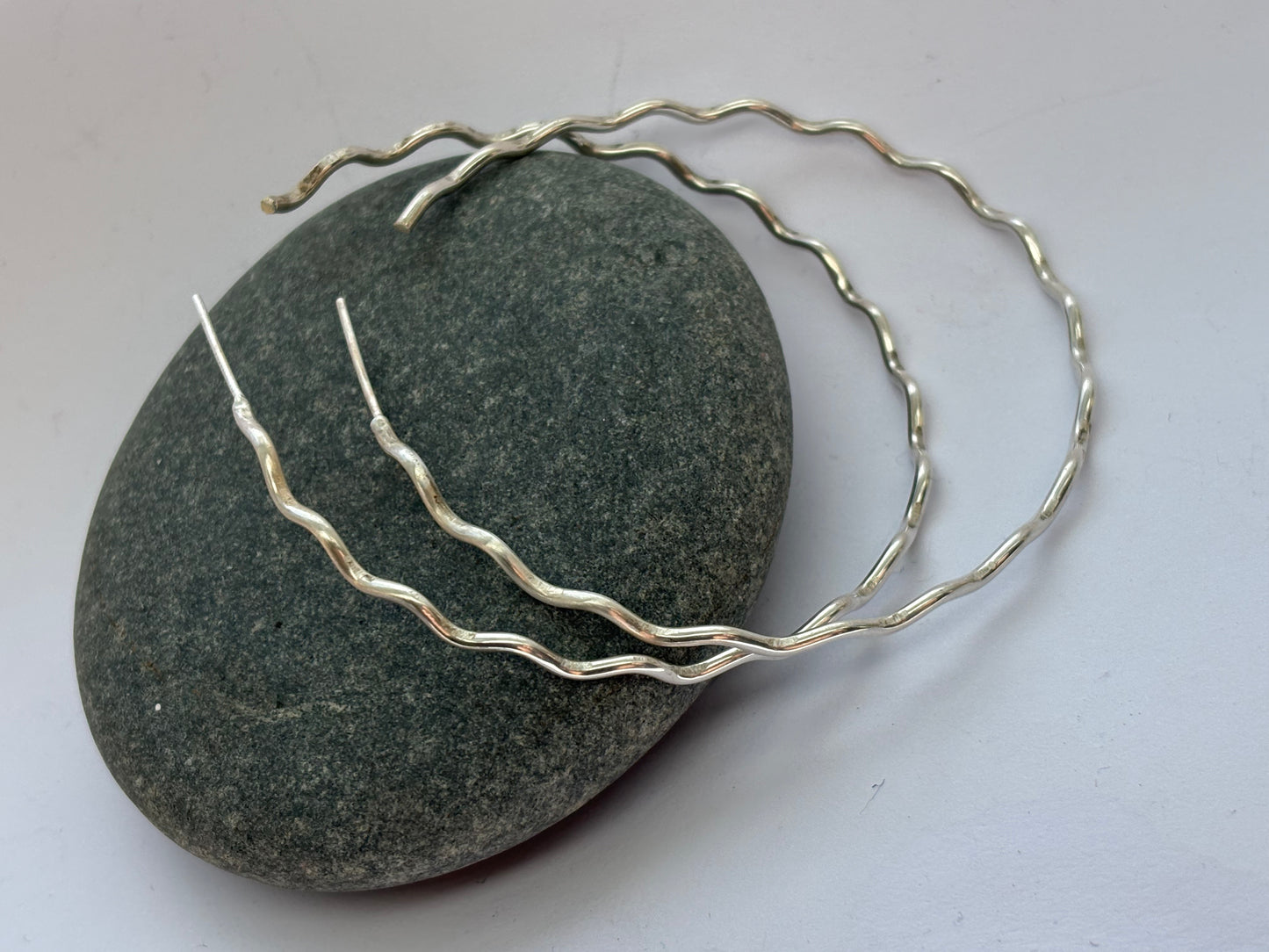 Wavy sterling silver 5.5cm hoops