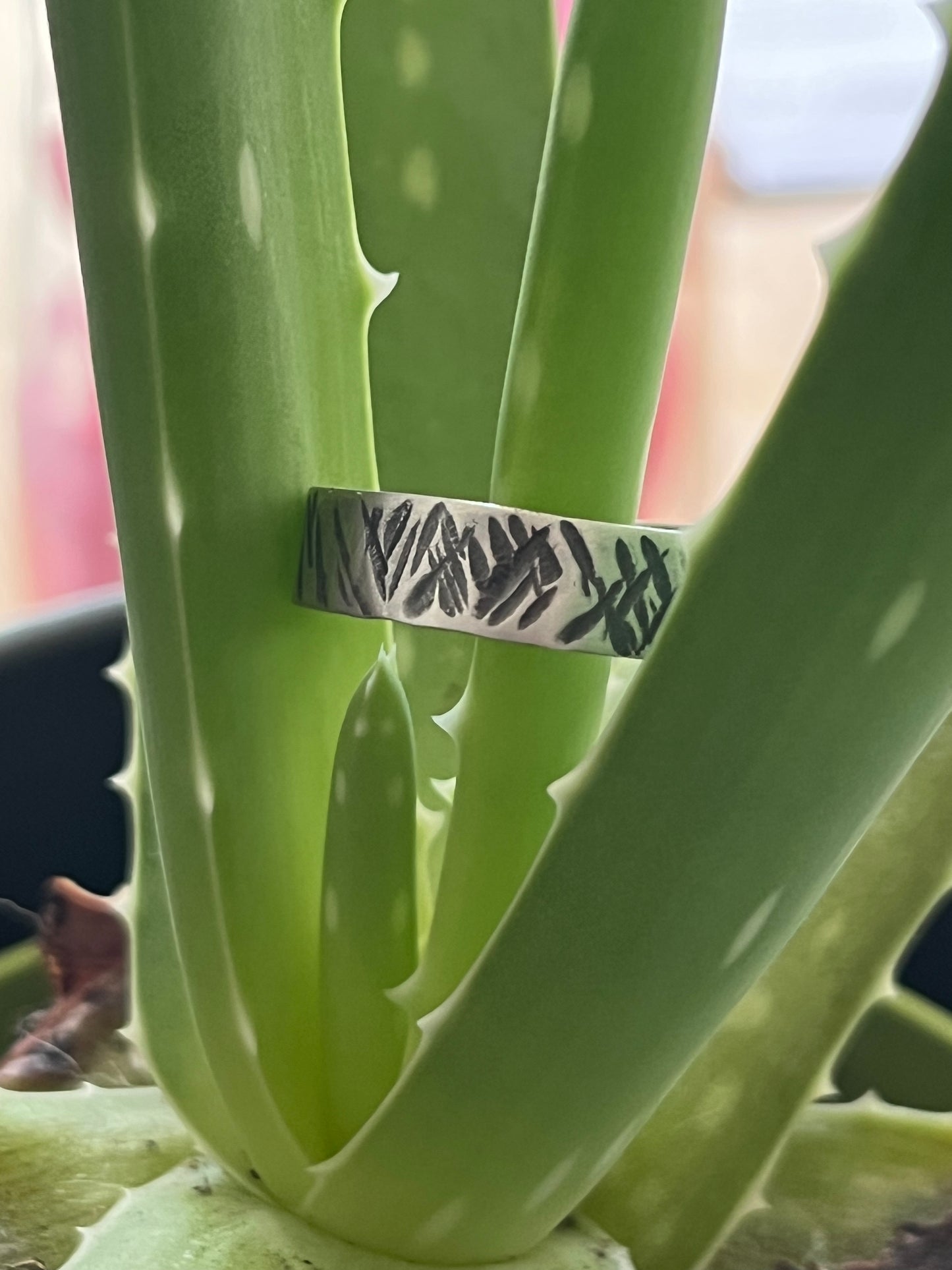 Wide textured silver ring