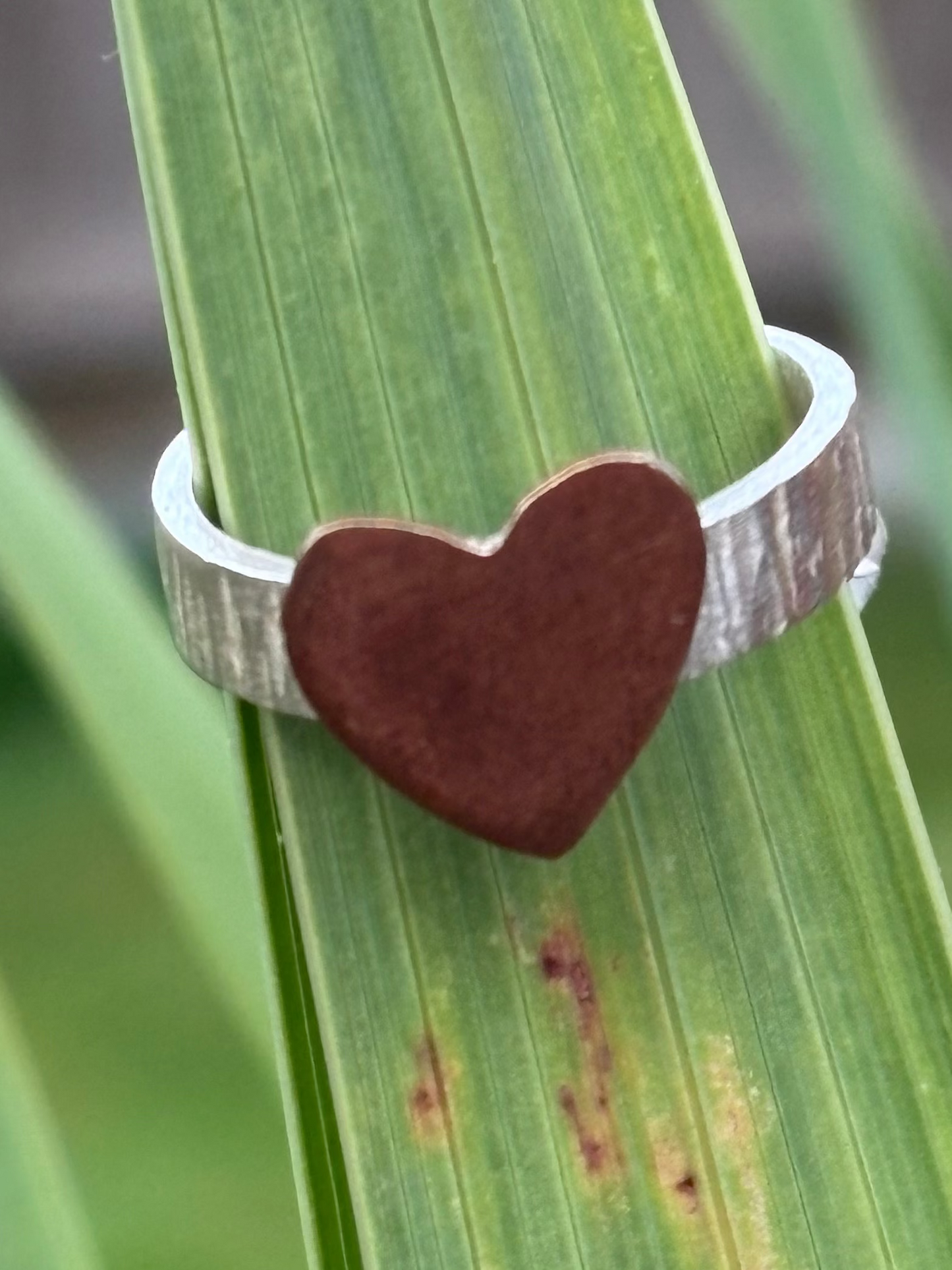 Copper Heart  Silver Textured Ring